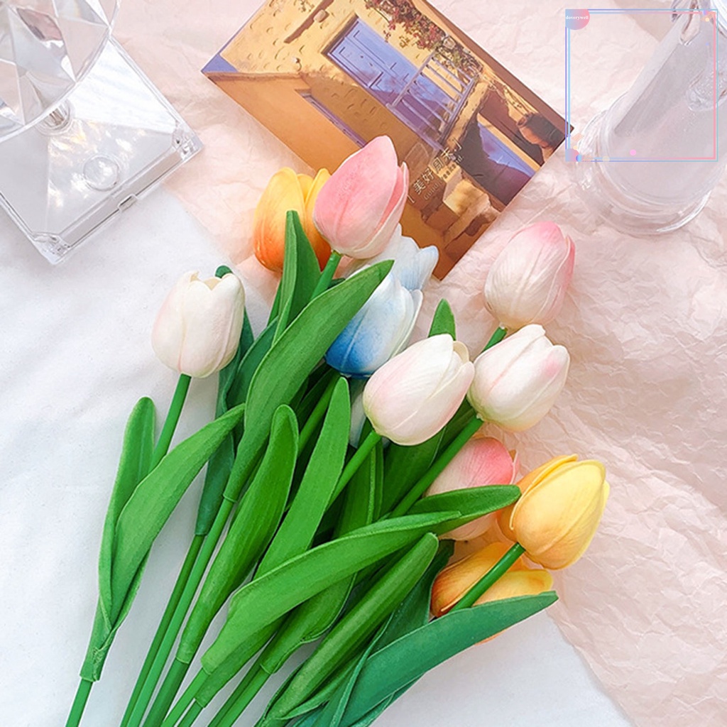 Bộ 3 Bông Hoa Tulip Giả Bằng Da Nhân Tạo Trang Trí Nhà Cửa