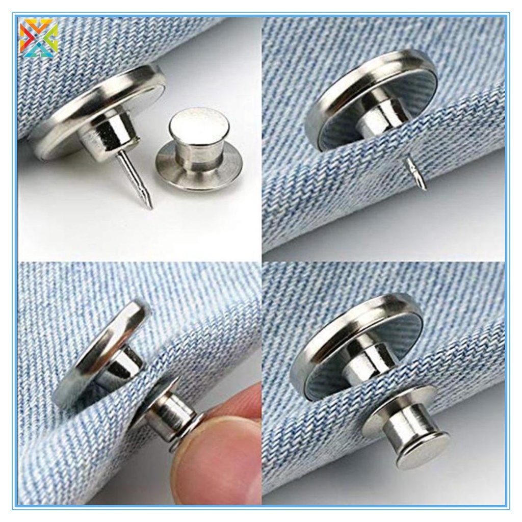 Nút Hợp Kim Mỏng Cài Quần Jean/Thắt Lưng Thay Thế Không Cần May Cài Có Thể Tháo Rời