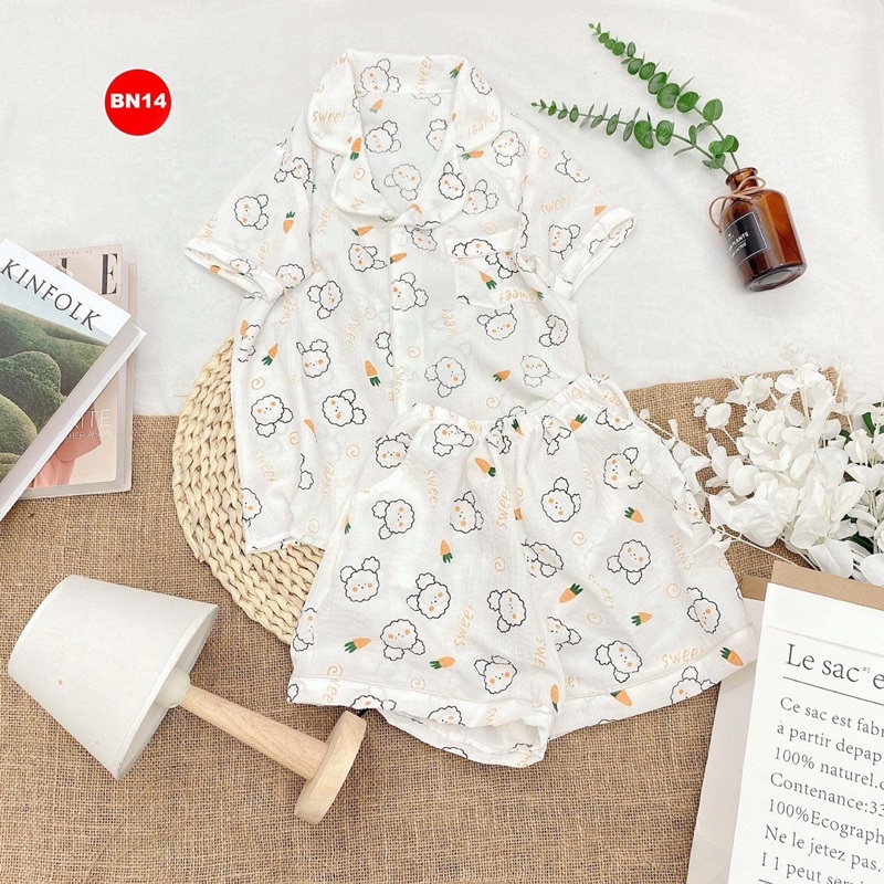 vải đũi xốp chất đep loại 1 siêu mềm nhẹ mát co dãn may bộ mặc nhà siêu dễ thương nền be