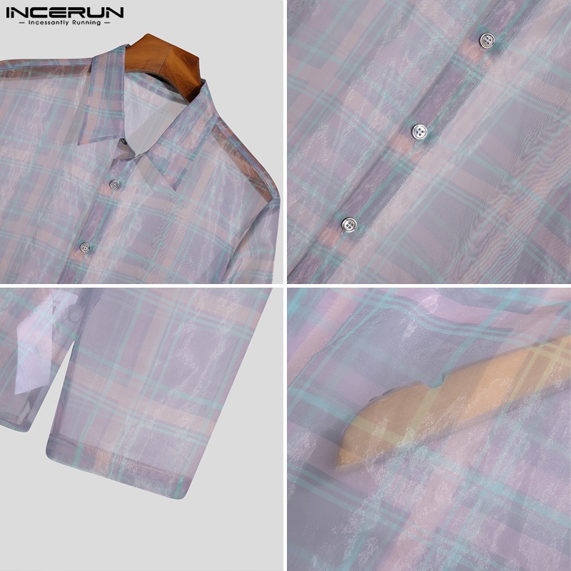 Áo sơ mi INCERUN dài tay nhìn xuyên qua quyến rũ cho nam