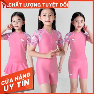 Đồ bơi hồng phấn cho bé gái 3 lựa chọn: quần liền/quần rời/chân váy rời