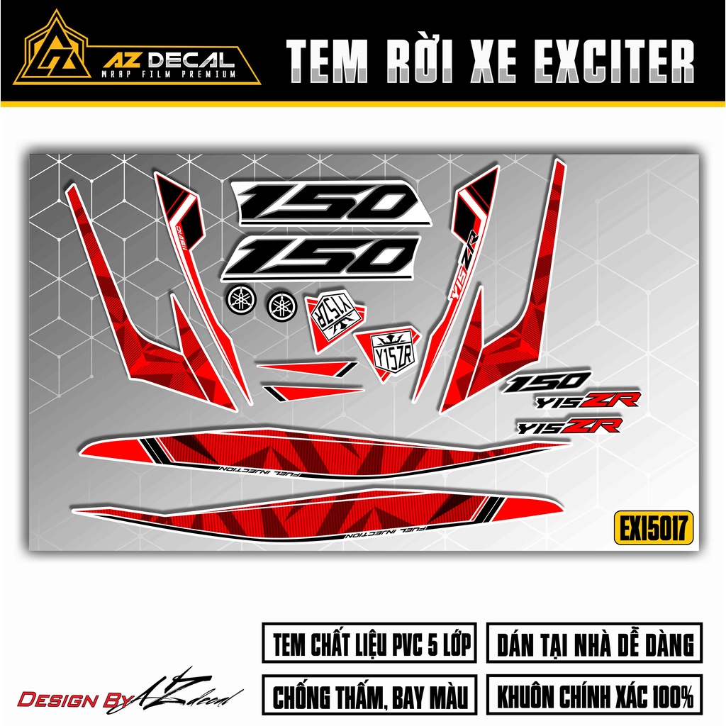 Tem Rời Xe Exciter 150 Mẫu Họa Tiết Cách Điệu | 2EX15017 | Decal Chế Dán Xe EX150 Độc Đáo Chống Thấm Nước