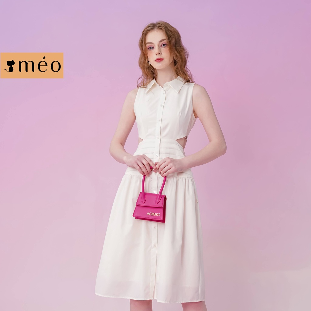 Váy liền nữ Méo shop không tay cổ sơ mi hở eo phong cách Hàn Quốc Keisa