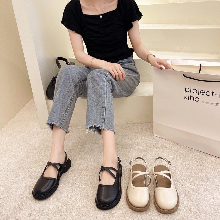 Giày Sandal Mary Jane Đế Bằng Mềm Mại Phong Cách Thời Trang Pháp Dành Cho Nữ