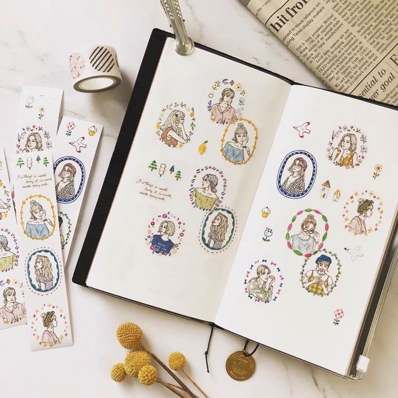 Bulletjournal115 Băng dính cô Gái Pion hiện đại nửa người 64cm