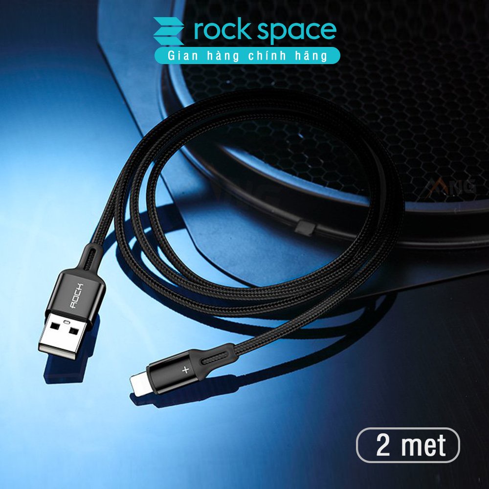 Dây Sạc iPhone Chính Hãng 2 mét Rockspace R2 dây dù màu đen, sạc nhanh, ổn định, không nóng, BH 1 năm 1 đổi 1