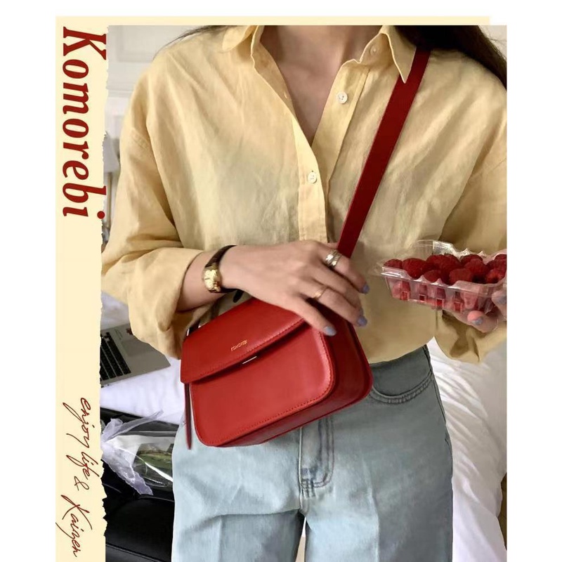 Túi Đeo Chéo Một Bên Vai Thiết Kế Cao Cấp Phong Cách Retro Nhật Hàn Màu Đỏ