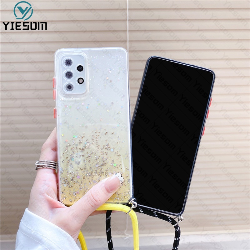 Ốp Điện Thoại Trong Suốt Màu Gradient Lấp Lánh Sang Trọng Có Dây Đeo Cho Samsung Galaxy A73 A53 A33 A13 A23 A03S A03 5G 4G
