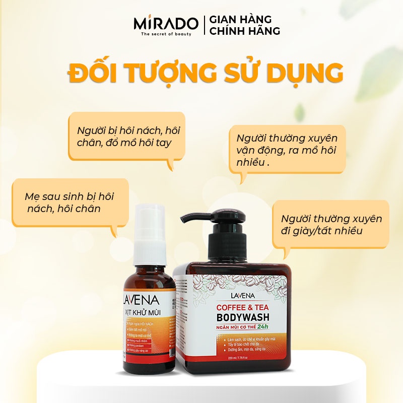 Combo Khử Mùi Cơ Thể, Diệt Khuẩn, Giảm Mụn Lưng, Sáng Da, Dưỡng Ẩm, Tấy Da Chết Lavena