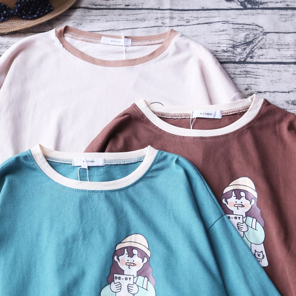 ÁO SWEATER HÌNH CÔ GÁI TAY BỒNG DÁNG RỘNG