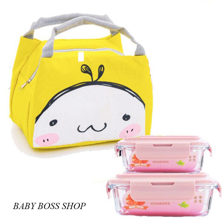 Hộp cơm thủy tinh Hộp cơm văn phòng tặng túi giữ nhiệt và thìa đũa