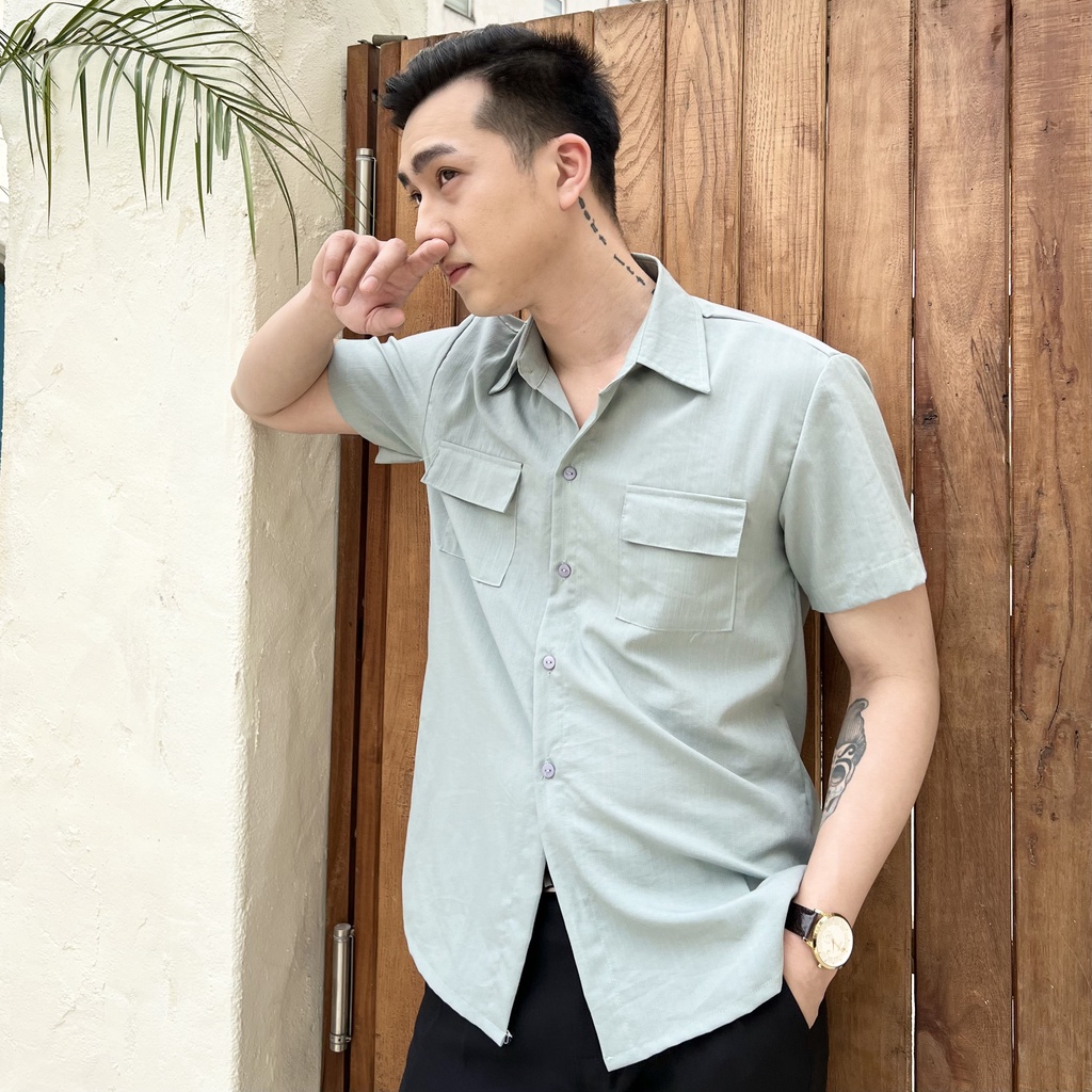 Áo sơ mi nam ngắn tay chất đũi phong cách thời trang công sở mùa hè trẻ trung lịch lẫm A06