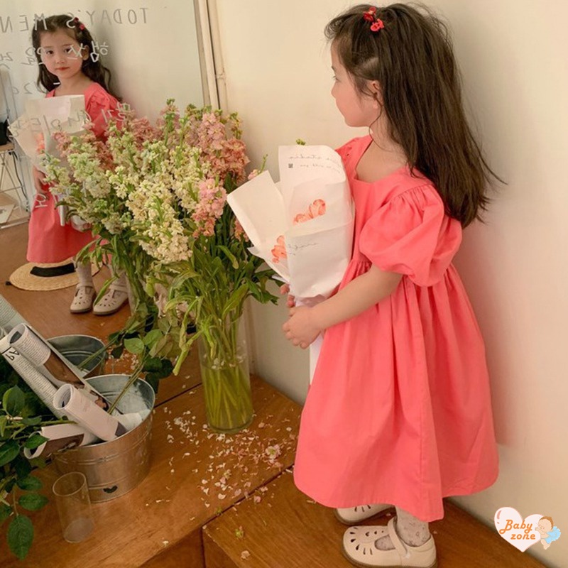 Đầm Tay Phồng In Họa Tiết Hoa Phong Cách Hàn Quốc Xinh Xắn Cho Bé Gái 3-8 Tuổi