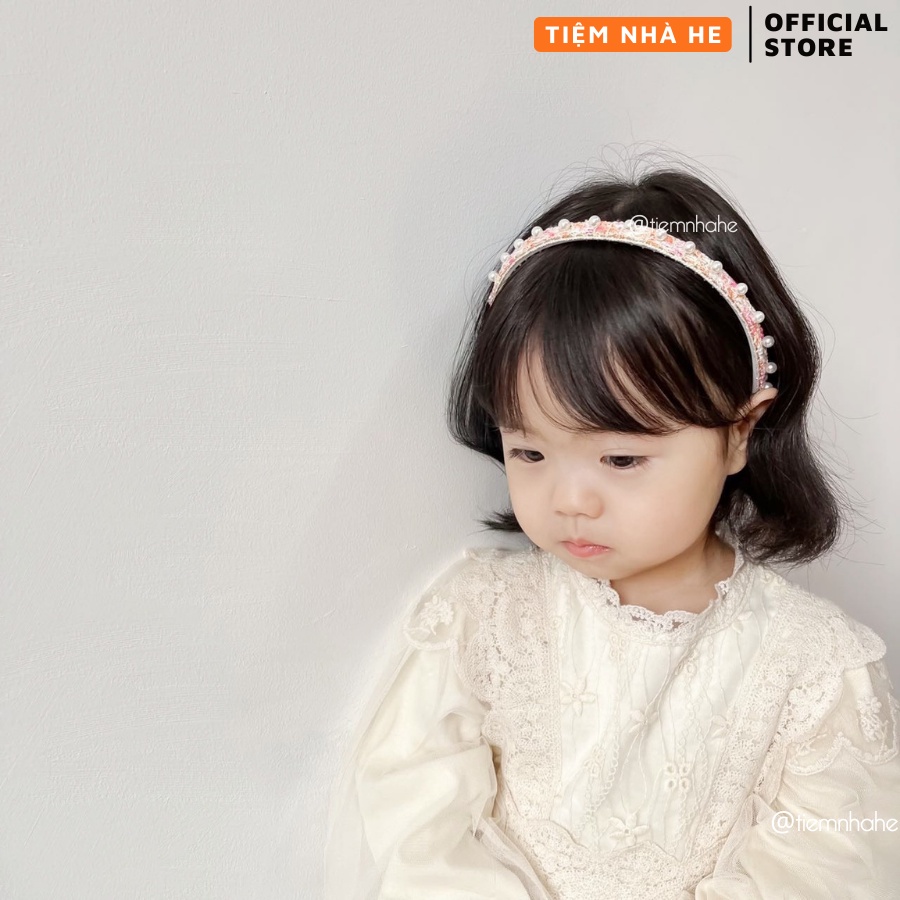 Băng Đô Cài Tóc Bờm Đính Đá Hạt Ngọc Giả Trai Phong Cách Tiểu Thư Hàn Quốc Cho Bé Gái Tiệm Nhà He