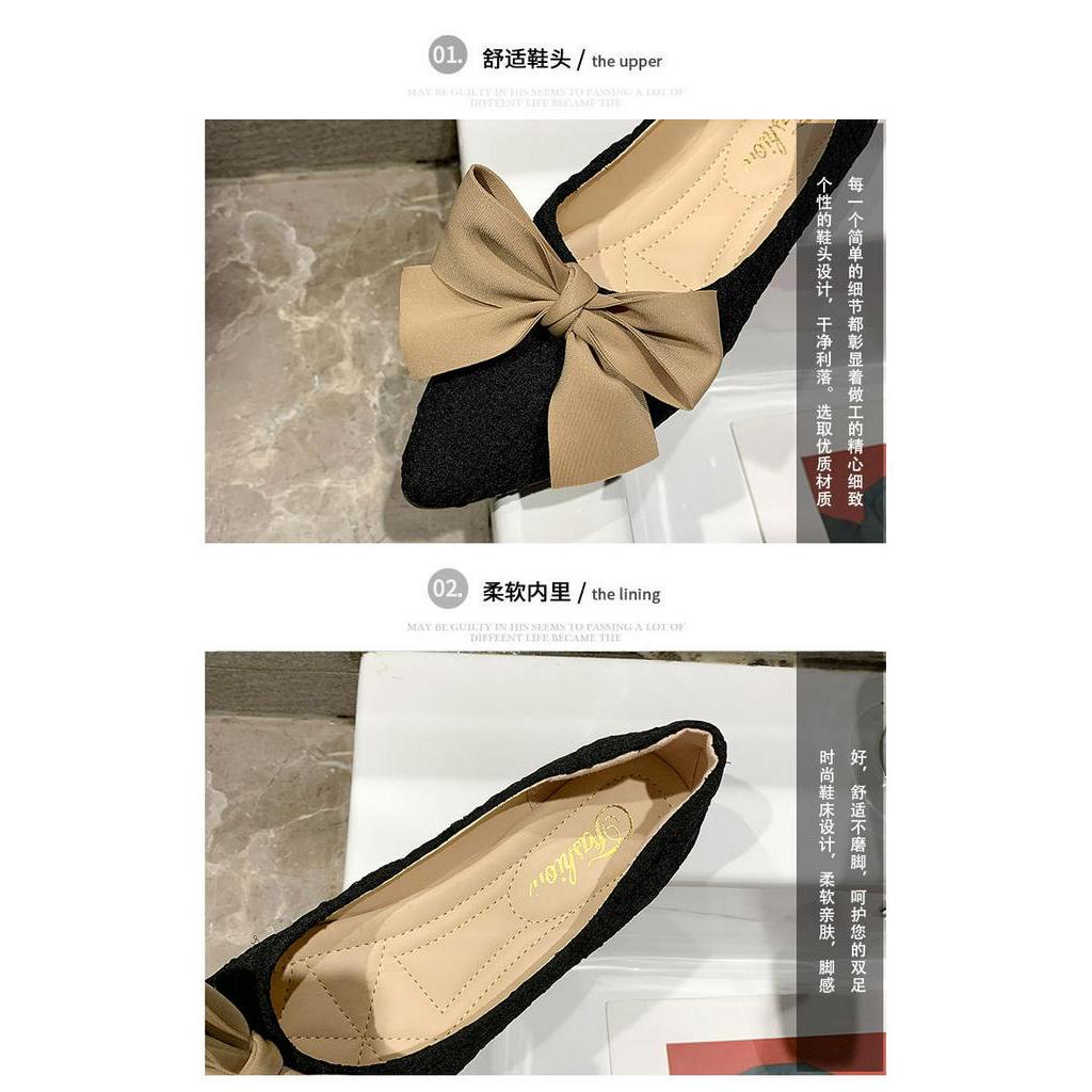 Giày Búp Bê Mũi Nhọn Phối Nơ Thời Trang 2021 Cho Nữ