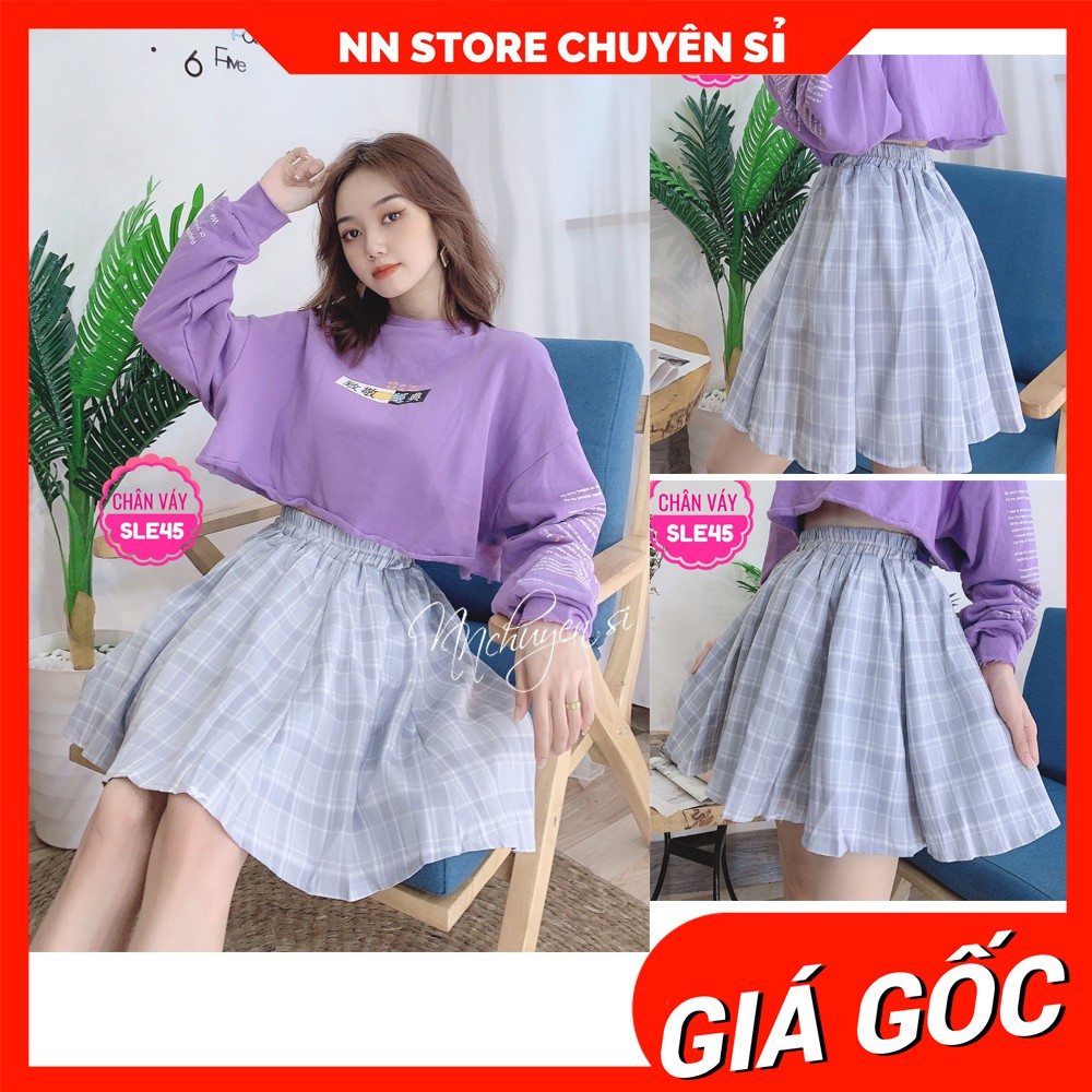 CHÂN VÁY CARO LƯNG THUN SLE45 ⚡ẢNH THẬT⚡ CHÂN VÁY XÒE CARO NGẮN