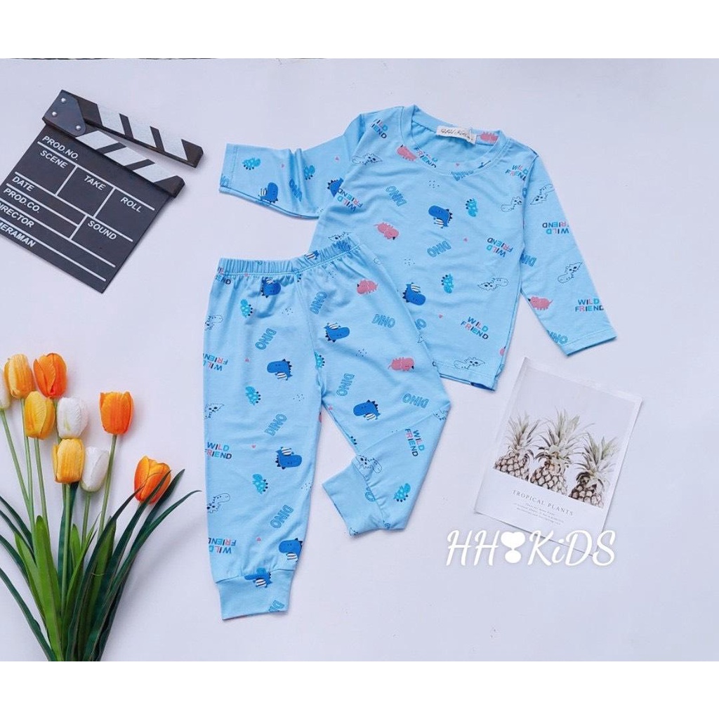 Bộ dài tay vải thun lạnh điều hòa in họa tiết cho bé trai/ bé gái (7-17kg)