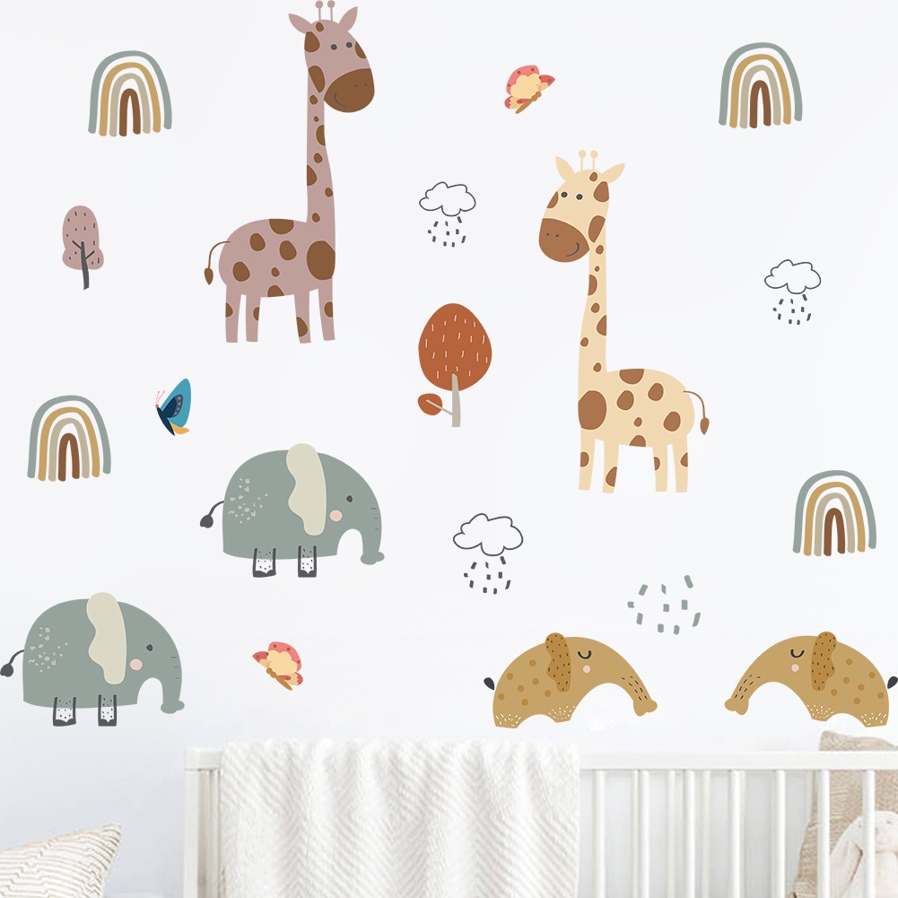 Sticker dán tường hình động vật hoạt hình graffiti trang trí phòng ngủ trẻ em