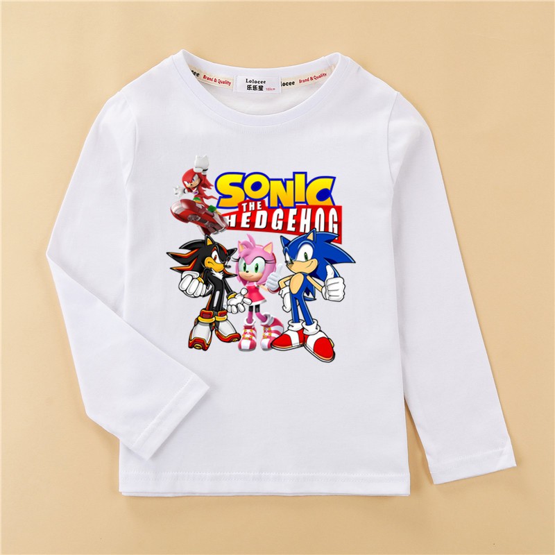 Áo thun tay dài in hình nhím Sonic phong cách thời trang cho bé trai