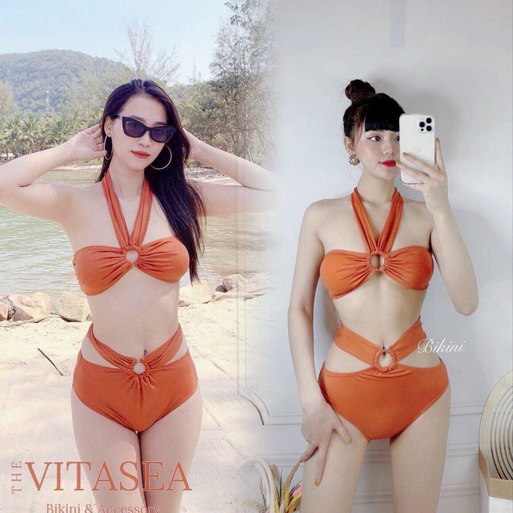 Bikini nữ đẹp rẻ 2 khoen tròn bụng xinh xắn kín đáo R06