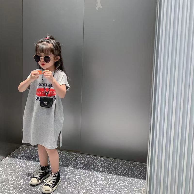 Đầm Cotton Tay Ngắn Cổ Yếm In Chữ Thời Trang Hàn Quốc Dành Cho Bé Gái 2 Minus 10