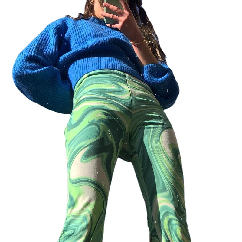 DUNEA Fashion Water Ripple Contrast Color High-waist Woven Trousers