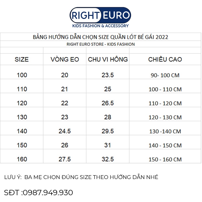 Set 3 Quần lót bé gái RIGHT EURO In Hình Dễ Thương Quần chip tam giác cho bé chất cotton cao cấp siêu mềm mịn 086