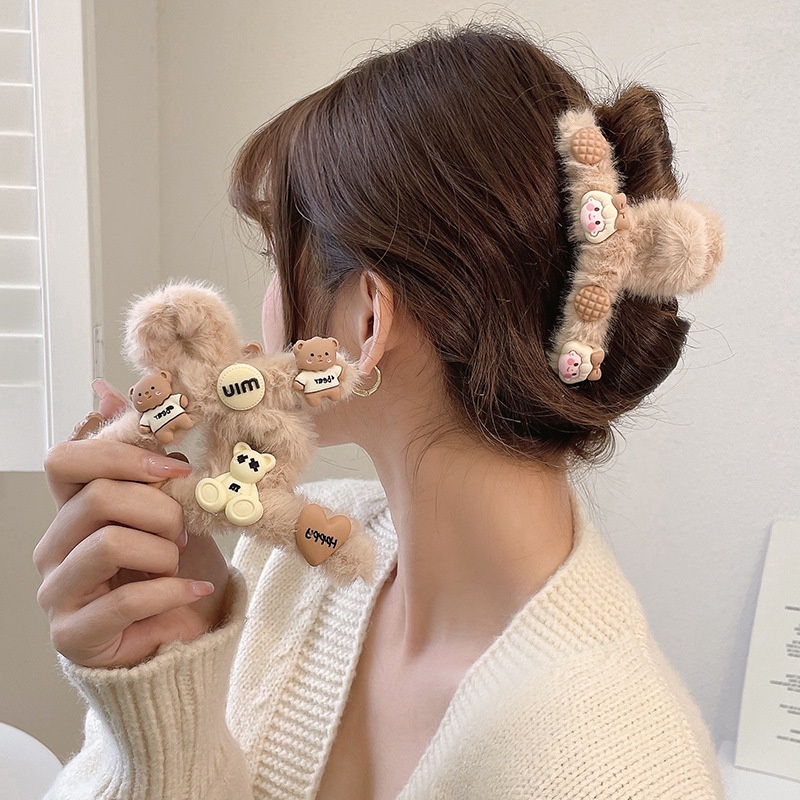 Kẹp Tóc Hình Cá Mập Phủ Lông Phong Cách Hàn Quốc Dễ Thương Thời Trang Cho Bé Gái