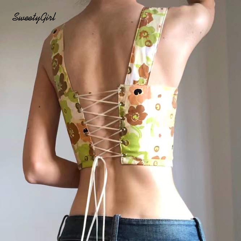 Áo Tank Top Cổ Chữ U In Họa Tiết Phong Cách Đường Phố Thời Trang Quyến Rũ Cho Nữ