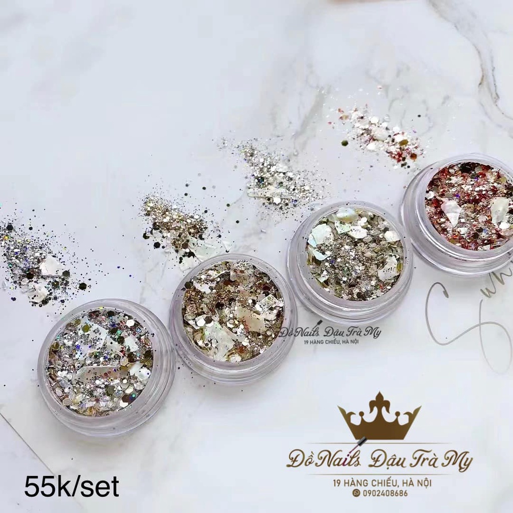 Phụ kiện nail - Set nhũ mix xà cừ 4 màu