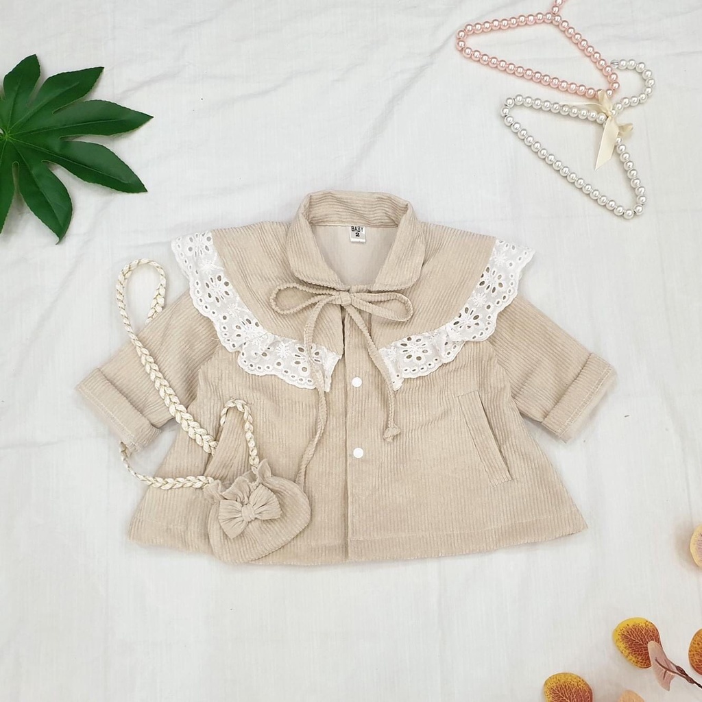 Áo khoác cho bé 2 tuổi đến 4 tuổi - Áo khoác dáng váy kèm túi chất Nhung gân
