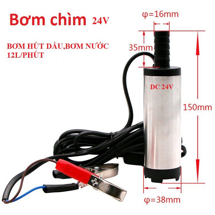 máy bơm chìm mini 24V - bơm chìm hút xăng dầu 24V đường kính 3,8mm