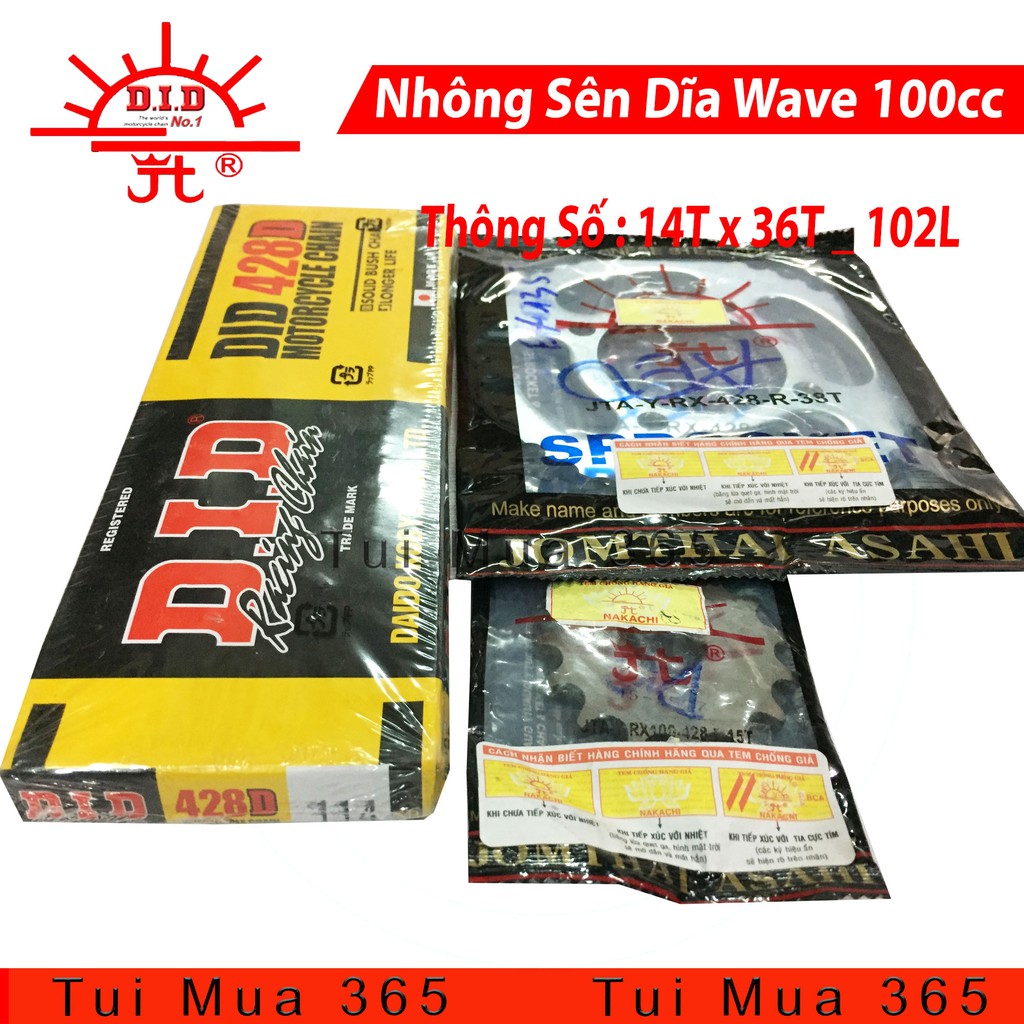 Nhông Dĩa Mặt Trời Sên DID Nhật Honda Wave 100cc 14 x 36 x102L