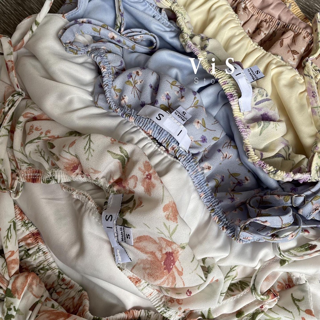 Đầm hai dây nữ hoa nhí smocking