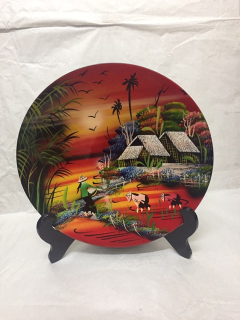 Tranh đĩa sơn mài cảnh đồng quê Việt nam