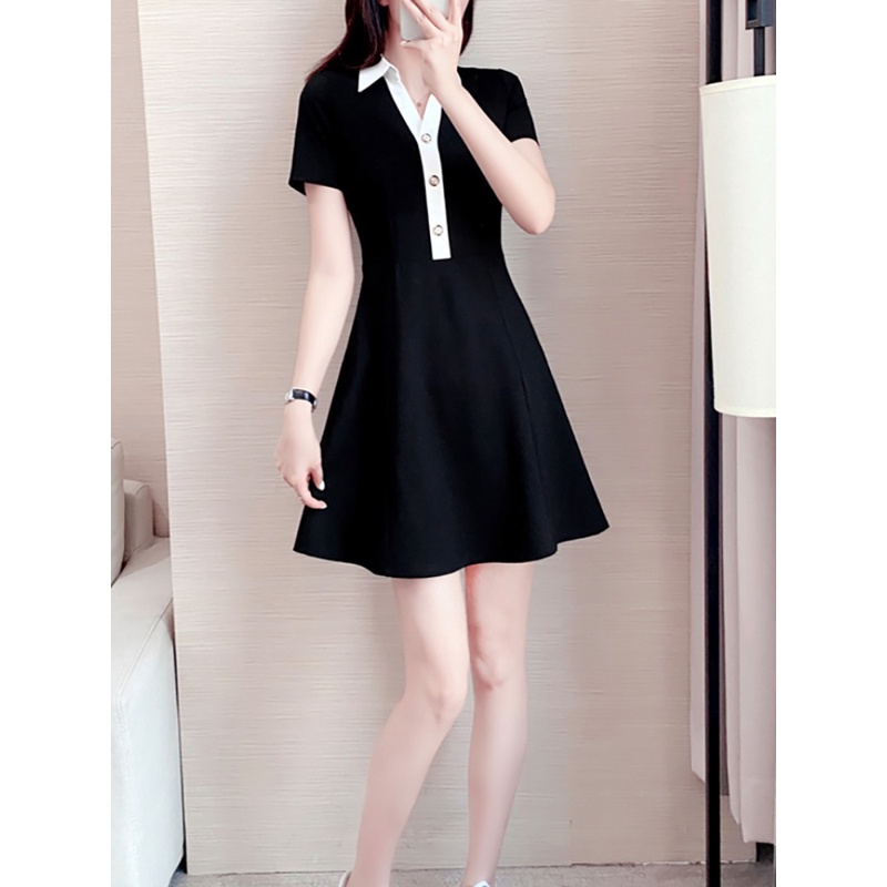 Đầm Đen Tay Ngắn Dáng Chữ a Chiết Eo Phong Cách Phương Tây Thời Trang Mùa Hè Cho Nữ