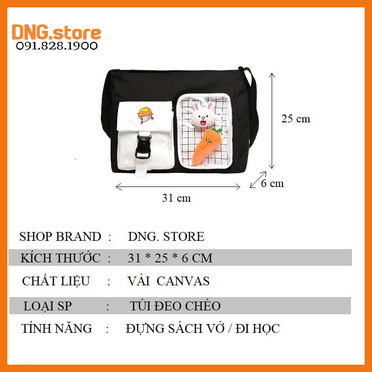 20 mẫu Túi Canvas đeo chéo Đi Học, cỡ lớn A4 unisex TCA409