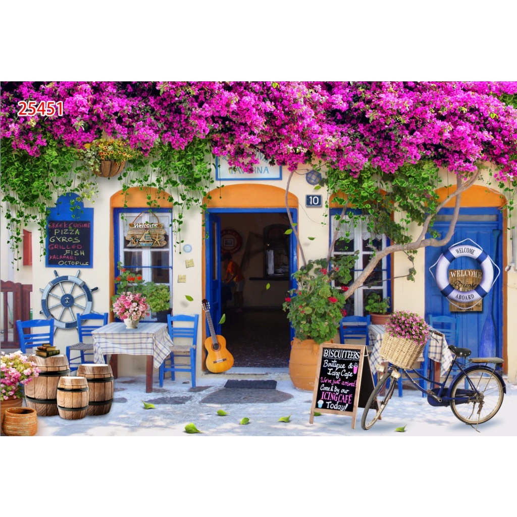 Tranh dán tường 3D trang trí nhà hàng cafe trà sữa trà chanh đẹp bền sang giá rẻ kt5