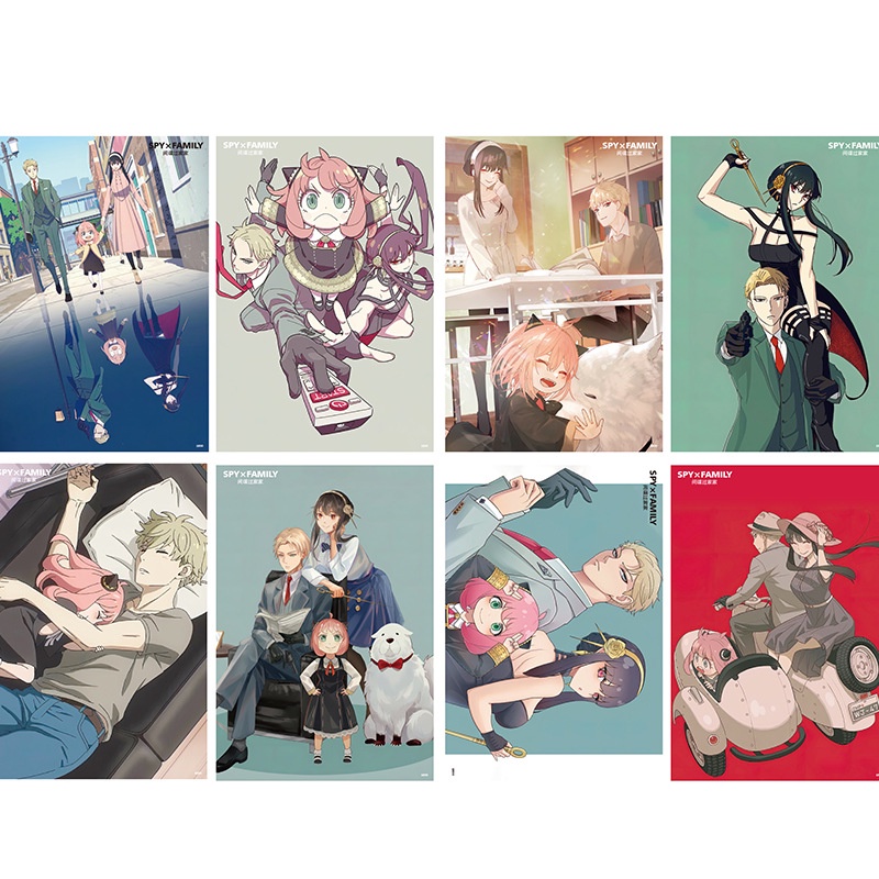 Set 8 Tấm Poster Khổ A3 In Hình Phim Hoạt Hình Anya Spy X Family Loid Yor Forger