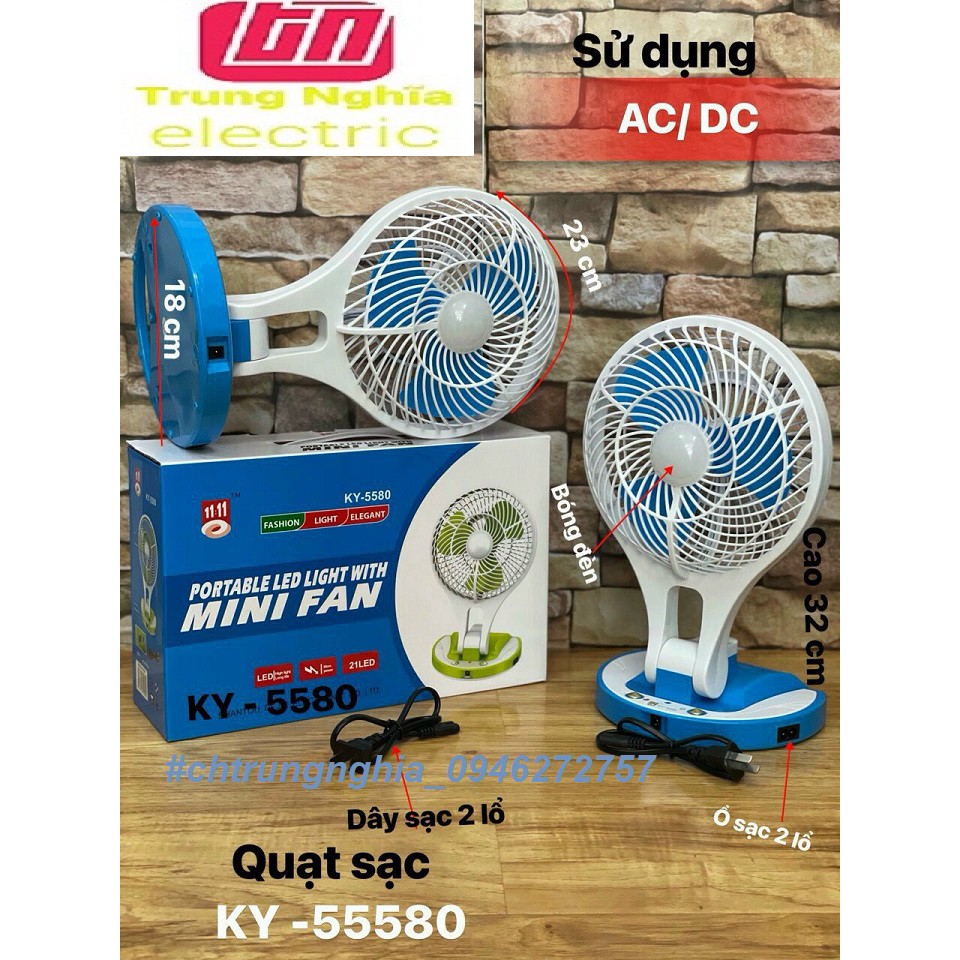 [GIÁ HỦY DIỆT] [Loại Tốt JR-5580] Quạt Sạc Điện Có Đèn 21 LED JR-5580 | Dùng bình sạc nhỏ