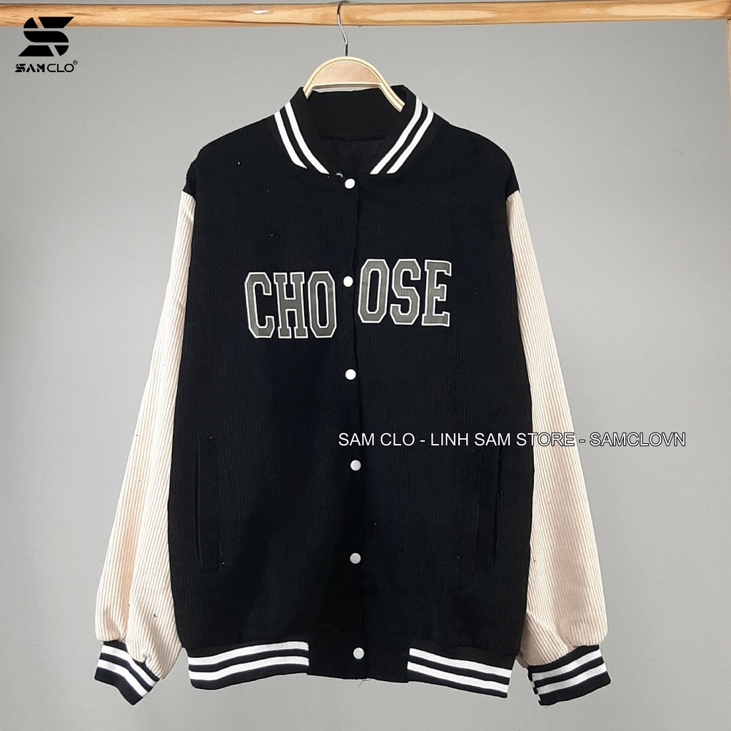 Áo khoác NHUNG BOMBER BÓNG CHÀY CÀI NÚT freesize SAM CLO form rộng nam nữ unisex mặc cặp - couple chữ CHOOSE