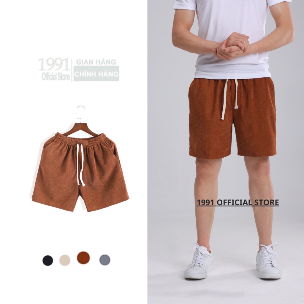 Quần Short Đùi Nhung Tăm Nam Nữ 1991 Official Store Form Unisex Chất Thoáng Mát Trẻ Trung