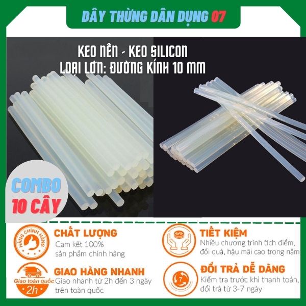 [Giá Sỉ] combo 10 cây Keo Nến Silicon Lớn đường kính 10mm dài 24.5cm- Dùng Cho Súng Bắn Keo Lớn(loại tốt)
