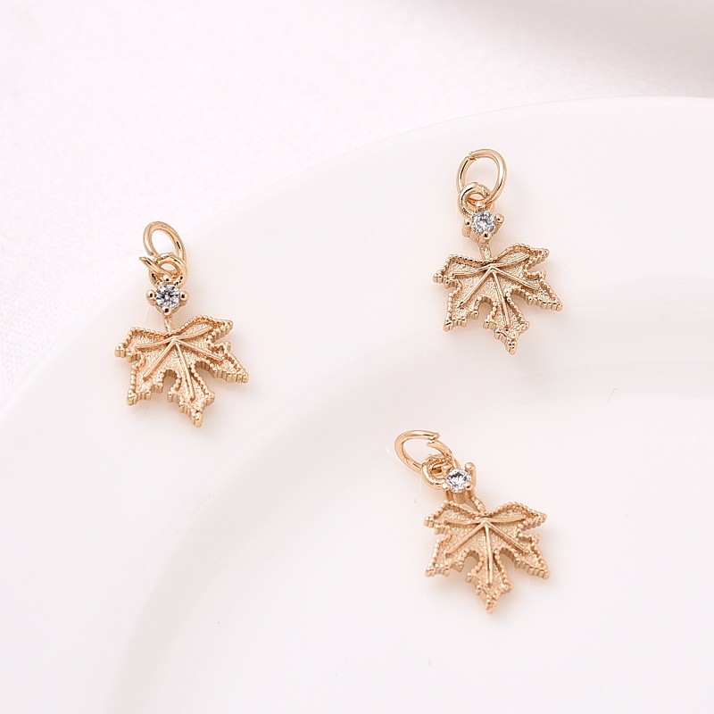 Mặt Dây Chuyền Bằng Đồng Mạ Vàng 14K Đính Đá Zircon diy Hình Lá Phong Nhỏ Nhắn Xinh Xắn
