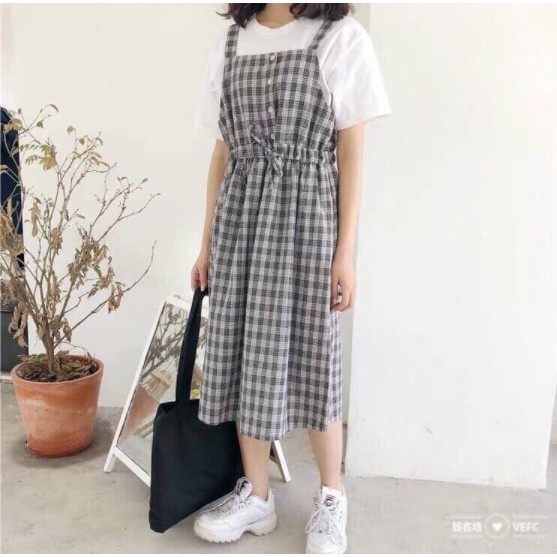 Váy yếm kẻ caro 2 dây có dây buộc eo / Váy yếm caro babydoll bánh bèo tiểu thư siêu xinh | BigBuy360 - bigbuy360.vn