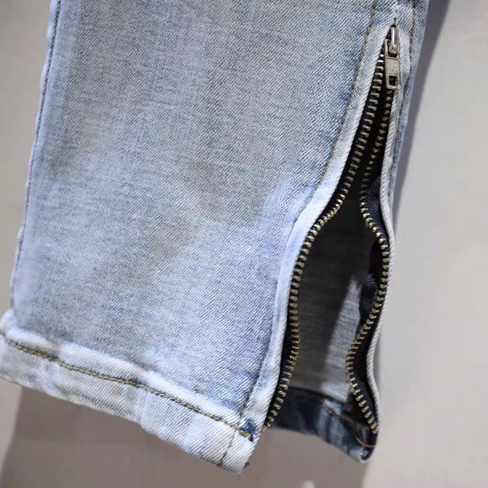 Quần jean hàng cao cấp unisex form slim fit giả rách gối phong cách đường phố