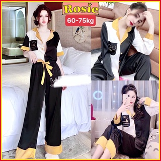 Bộ ngủ pijama nữ Bigsize lụa satin phối đen vàng độc đáo