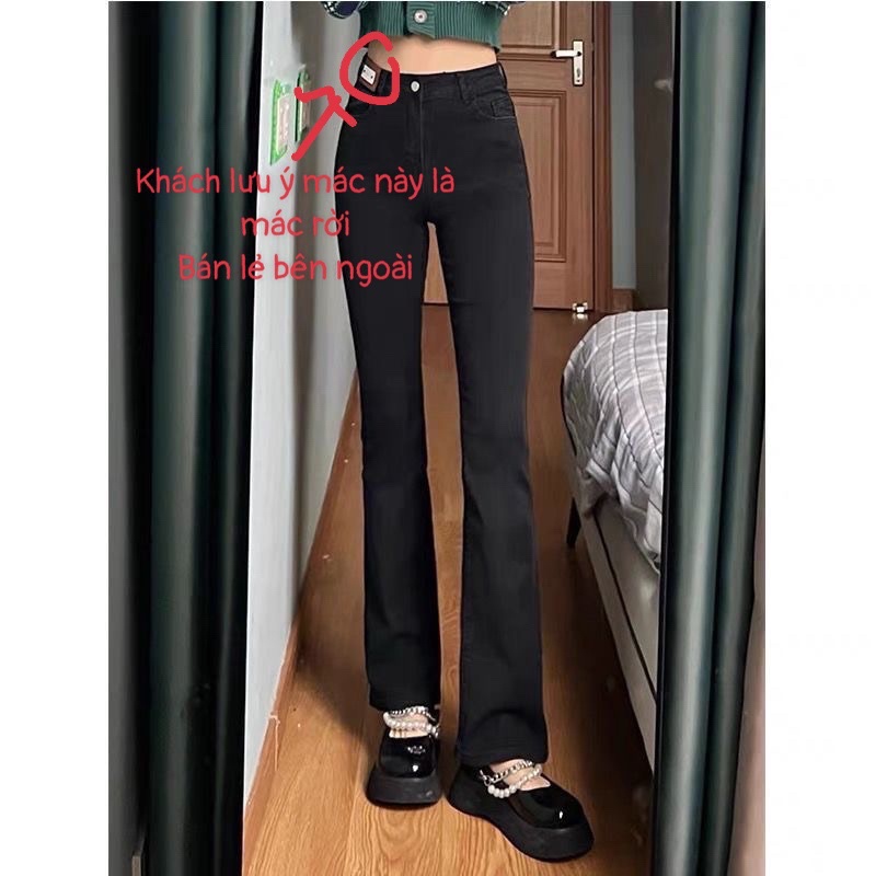 Quần jean nữ màu đen ống loe cạp lưng cao tôn dáng chất co dãn loại 1 style Hàn Quốc cá tính sành điệu