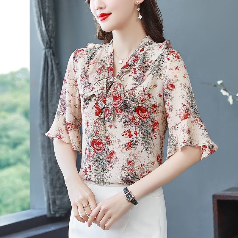 Áo Sơ Mi Chiffon Dáng Rộng Phong Cách Phương Tây Thời Trang Mùa Hè Dành Cho Nữ