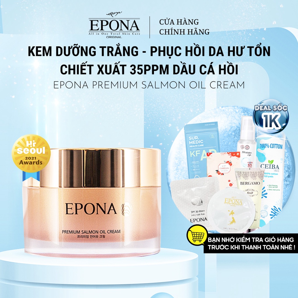 Kem Dưỡng Trắng - Phục Hồi Da Hư Tổn Chiết Xuất Dầu Cá Hồi Epona Premium Salmon Cream 50ml